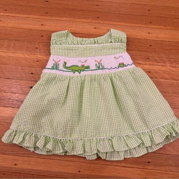Petit Ami green/white plaid seersucker crocodile smocked tank dress - Picture 1 of 4